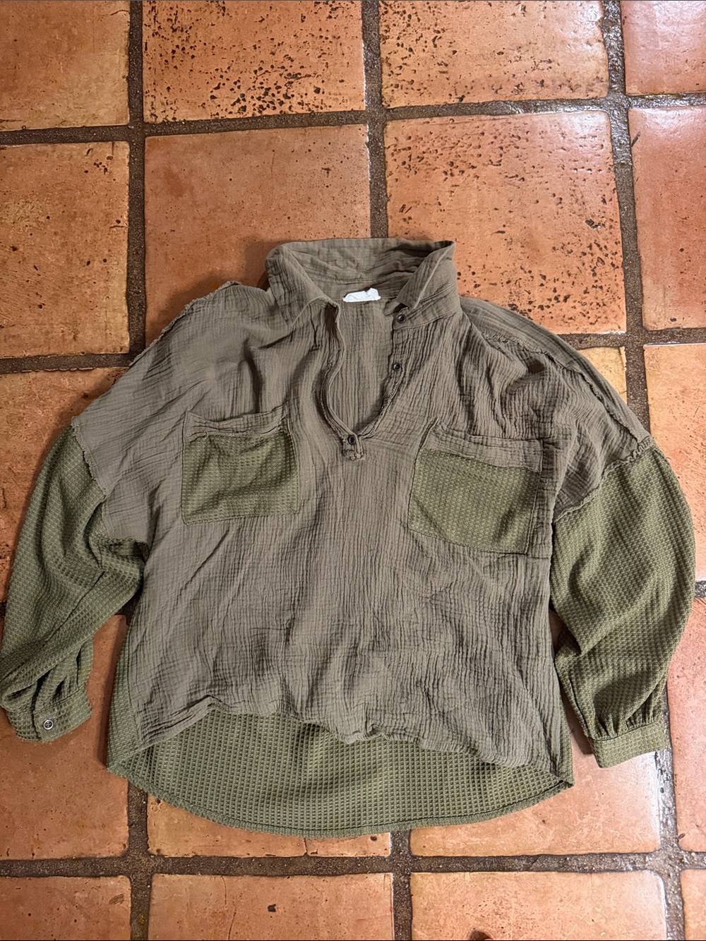 Andree Olive Green Long Sleeve Textured Pullover